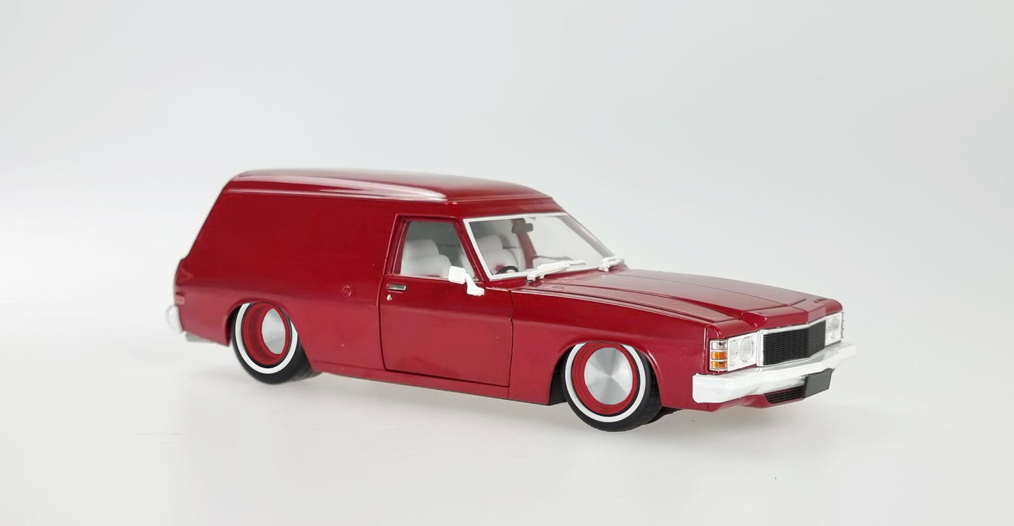 1:24 Slammed Wine Berry 1975 HJ Holden Panelvan Fully Detailed - Opening Doors, Bonnet and Tailgate Top