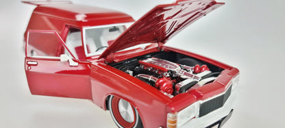 1:24 Slammed Wine Berry 1975 HJ Holden Panelvan Fully Detailed - Opening Doors, Bonnet and Tailgate Top