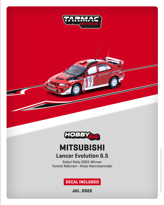 1:64 Mitsubishi Lancer Evolution 6.5 Safari Rally 2001 Winner Tommi Mkinen / Risto Mannisenmki - Decal included