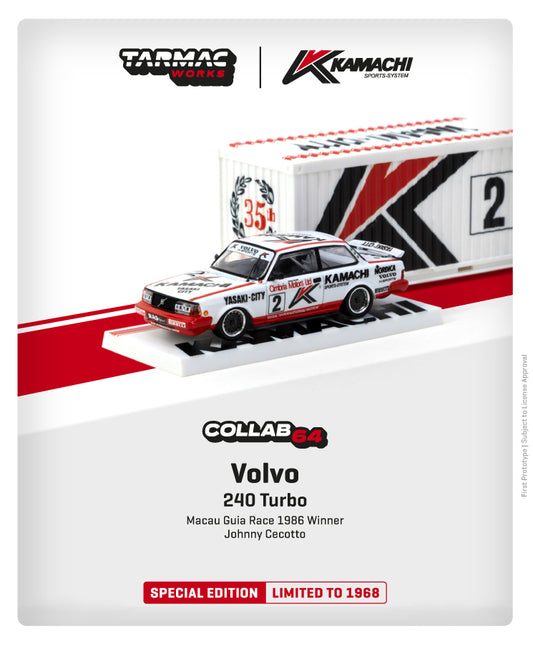 1:64 Volvo 240 Turbo Macau Guia Race 1986 Winner Johnny Cecotto w/Container