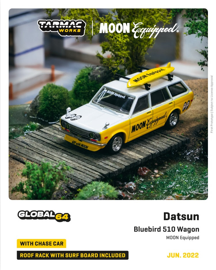 1:64 Datsun Bluebird 510 Wagon MOON Equipped Surf board with roof rack included<br>